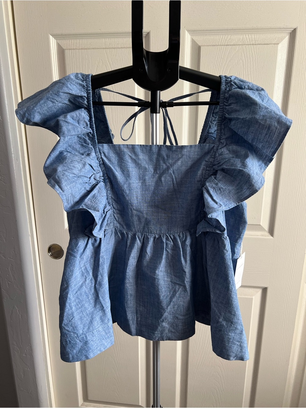 Free Assembly Light Blue Square-Neck Ruffle Sleeve Top - Picture 6 of 10